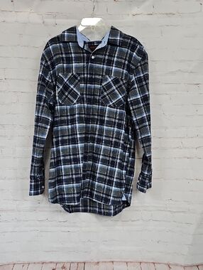 Men's Plaid Button-Up Shirt - Blue/Black